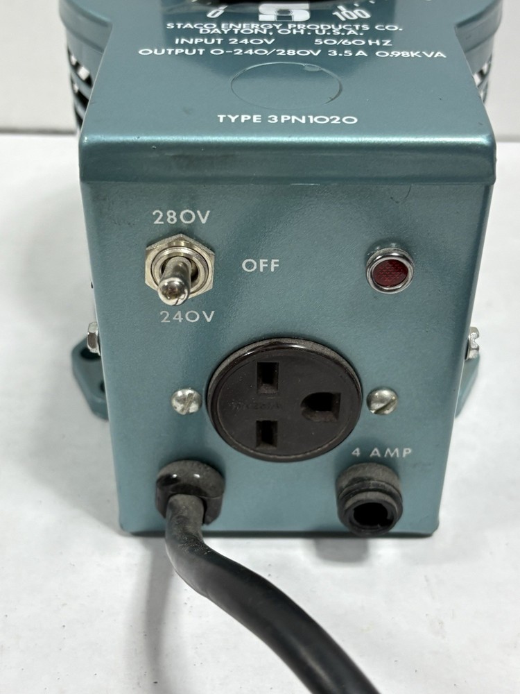 Staco Variable Transformer Type 3PN1020 0-240VAC input, 0-240/280VAC output