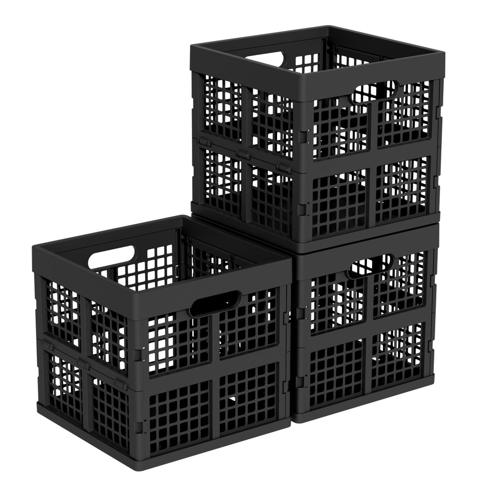 3 PCS Black 18 L Square Milk Crate Plastic Stackable Storage Utility Box