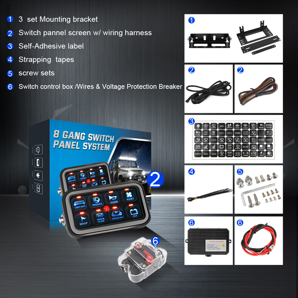 Universal UTV 8 Gang 1200W LED Work Light Relay Control Switch Panel Toggle Blue