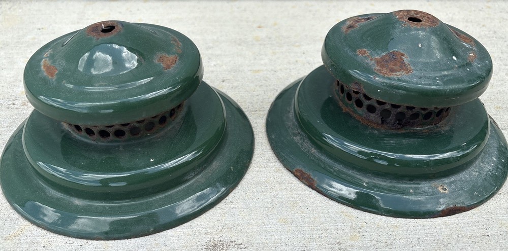 2-Coleman Lantern Green Tall Ventilator / Top / Hat Solid Some Chips/Dents/Holes