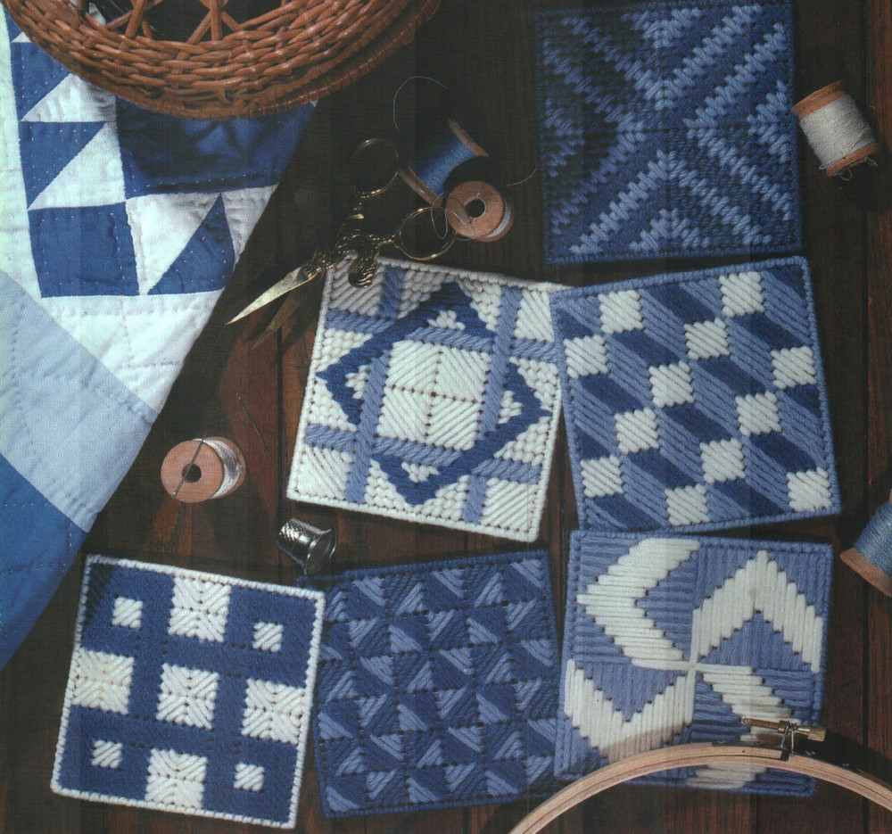 QUILT-BLOCK COASTERS 6 DESIGNS HOME DECOR PLASTIC CANVAS PATTERN INSTRUCTIONS