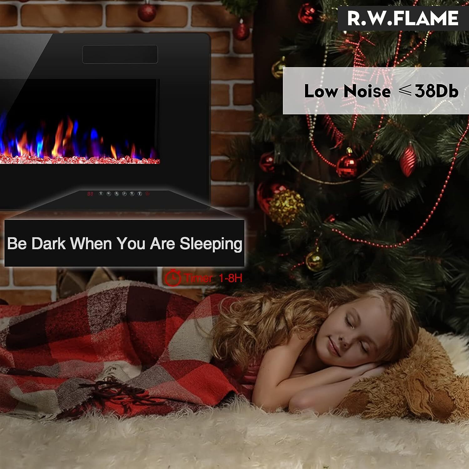 30 inch Recessed and Wall Mounted Electric Fireplace, Ultra Thin and Low Noise,