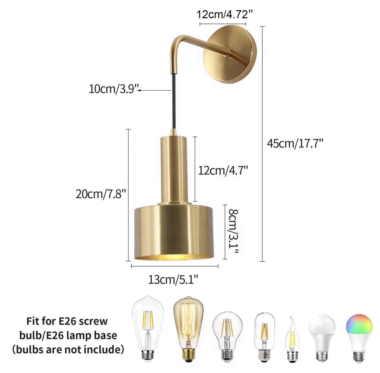 Modern Gold Wall Sconce Light Set of 2 LED Brass Wall Lamp Indoor Lighting