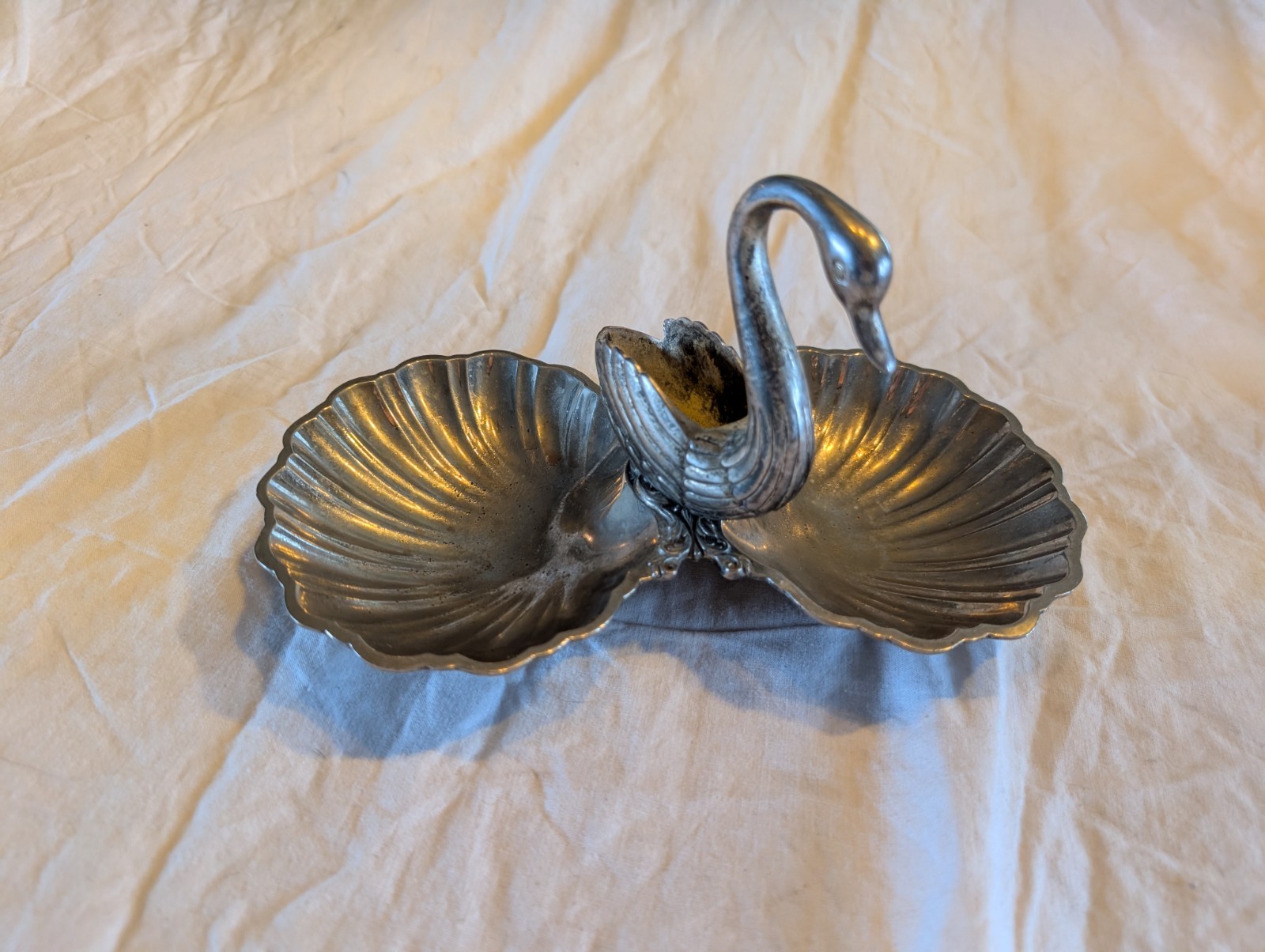 Vintage Silver Plated Swan Double Trinket Dish