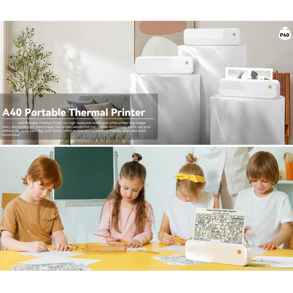 Portable P40 A4 Printer Wireless Travel Thermal Printer Multiple Printing Sizes