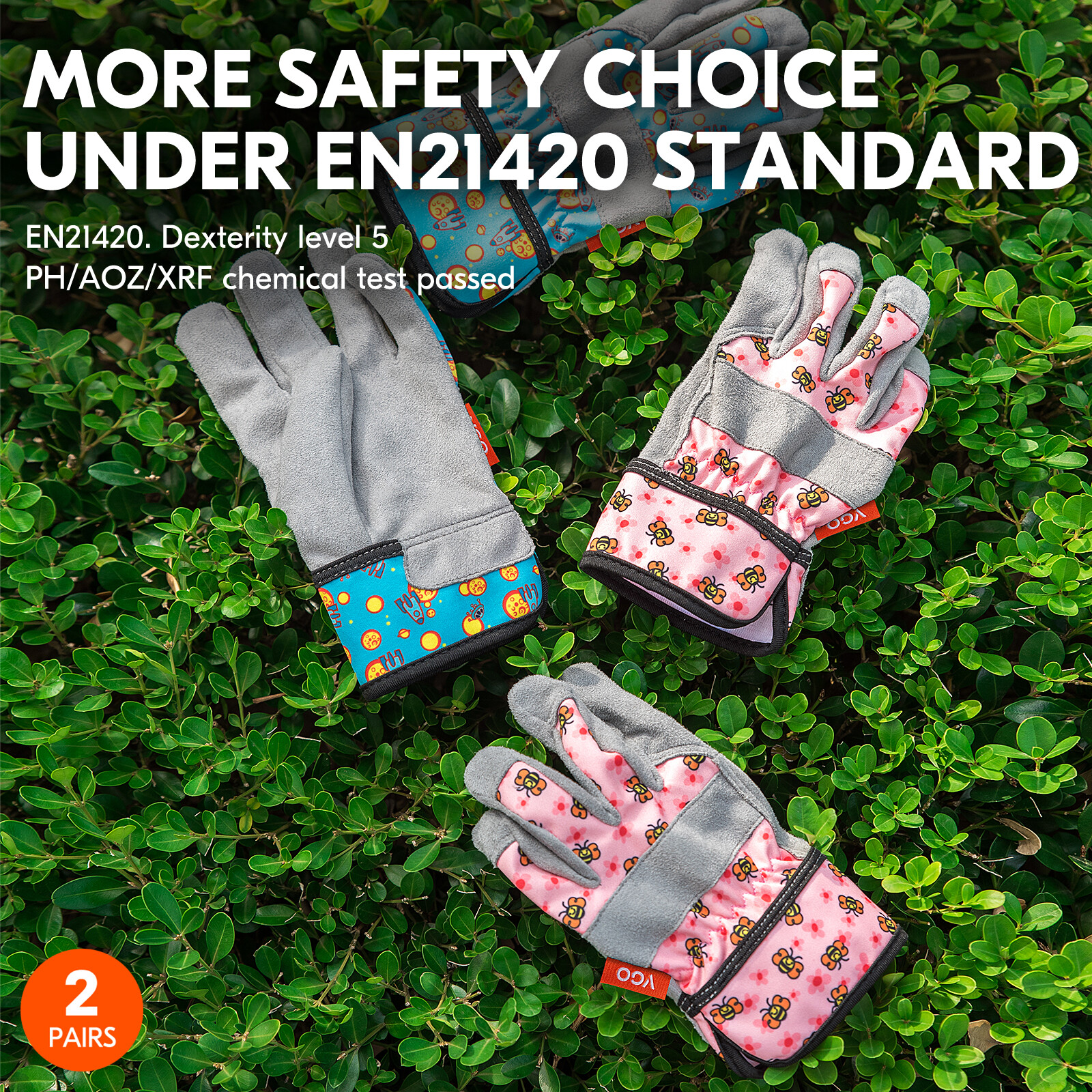 Vgo 2Pairs Kids Gardening, Lawing, Working DIY, outdoor Gloves (KID-MF3561)