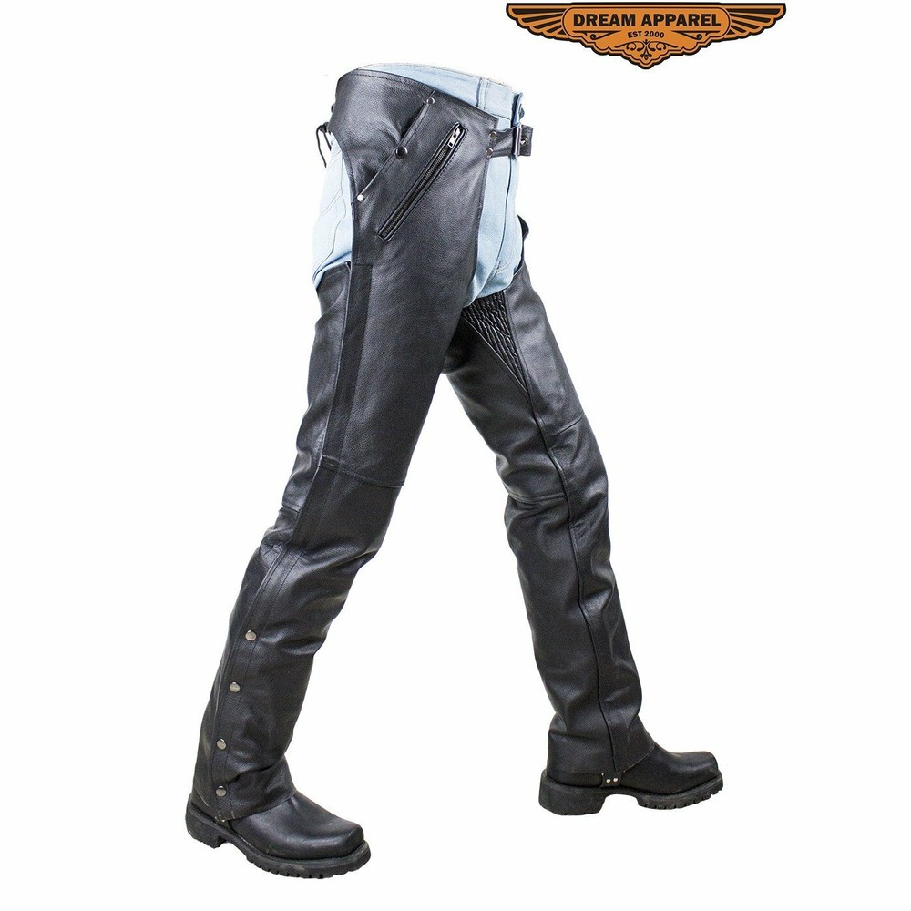 Black Multi-Pocket Buffalo Leather Chaps