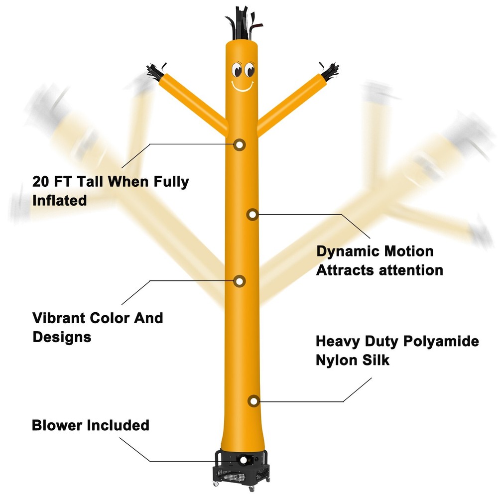 MOUNTO 20ft Yellow Inflatable Dancer Sky Puppet Dancer with 1hp 18inch Blower