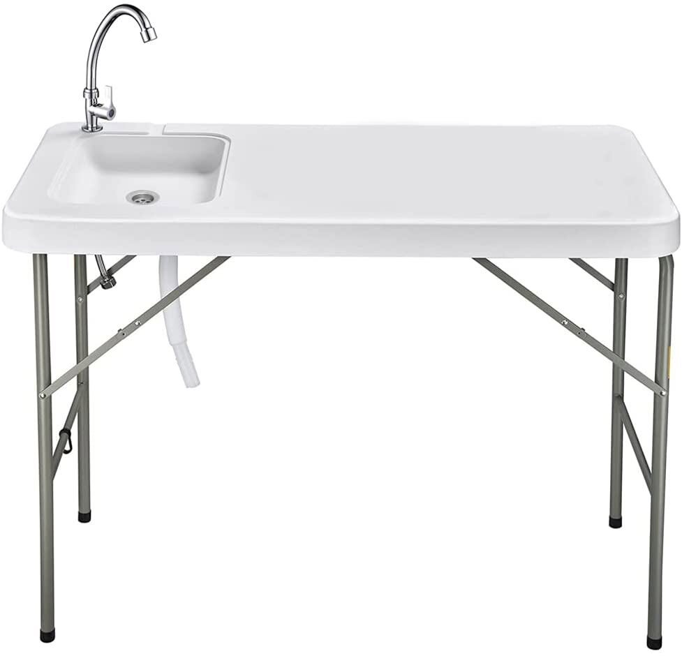 Folding Camping Table With Sink Faucet Outdoor Fish Hunting Cleaning Desk Tool