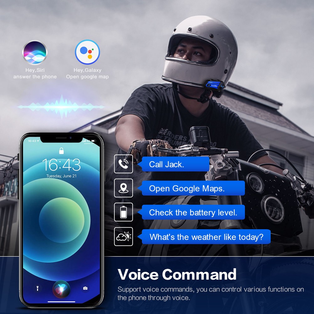M1-S Plus Motorcycle Intercom Bluetooth Helmet Headset Interphone 8 Riders 2000m