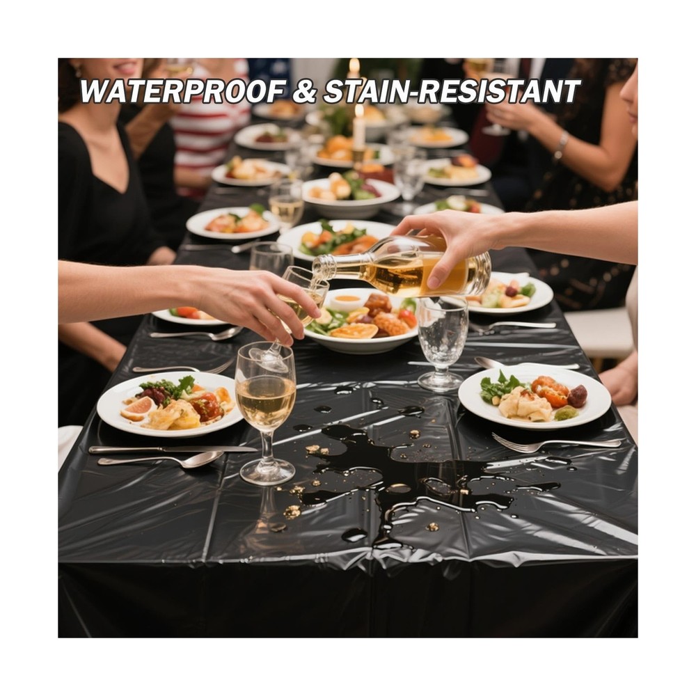 2 Pack Black Plastic Table Cloth Disposable Rectangle Tablecloth 54 x 108 Inc...