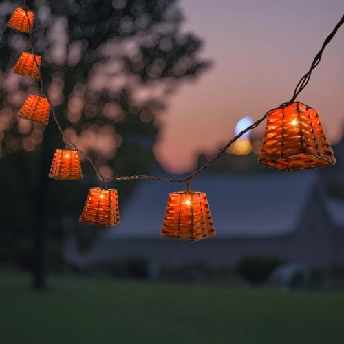 Outdoor-String-Lights-Waterproof, Boho Lantern String Lights for Patio, Rattan