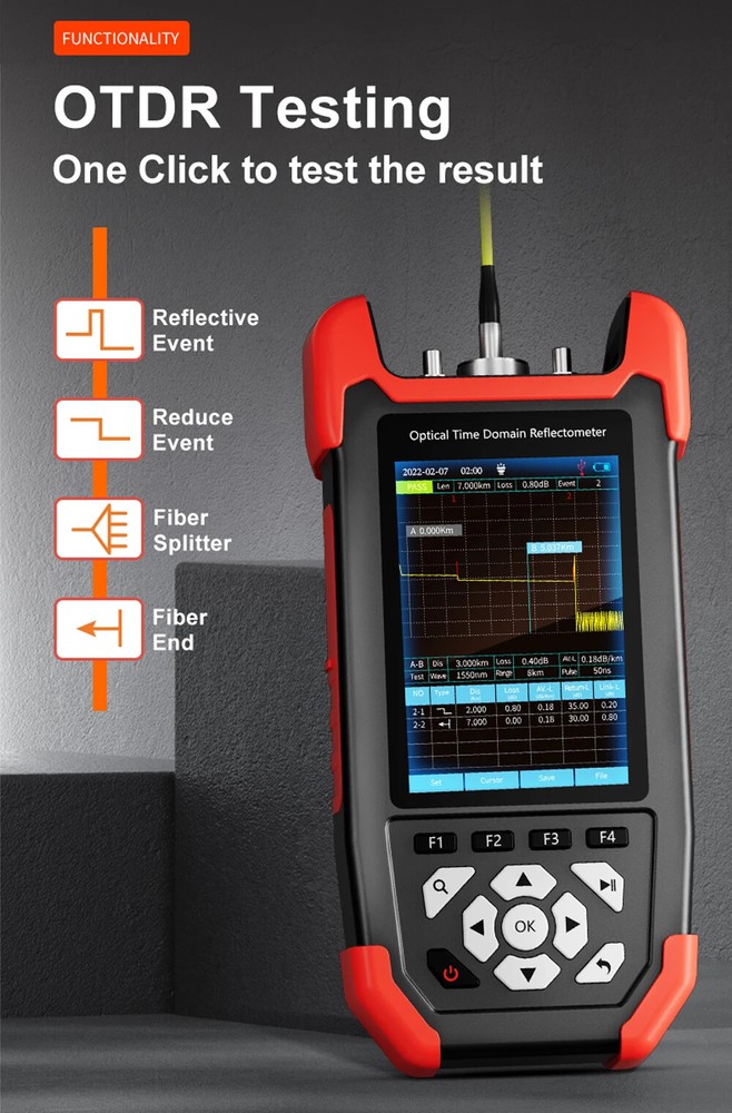 Fiber Optic Reflectometer Handheld OTDR Tester Time Domain Reflectometer 24/22dB