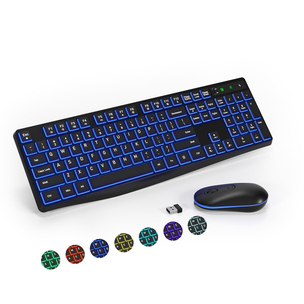 Wireless Keyboard and Mouse Combo 2.4G Full-Sized Ergonomic Keyboard Mouse 3 ...