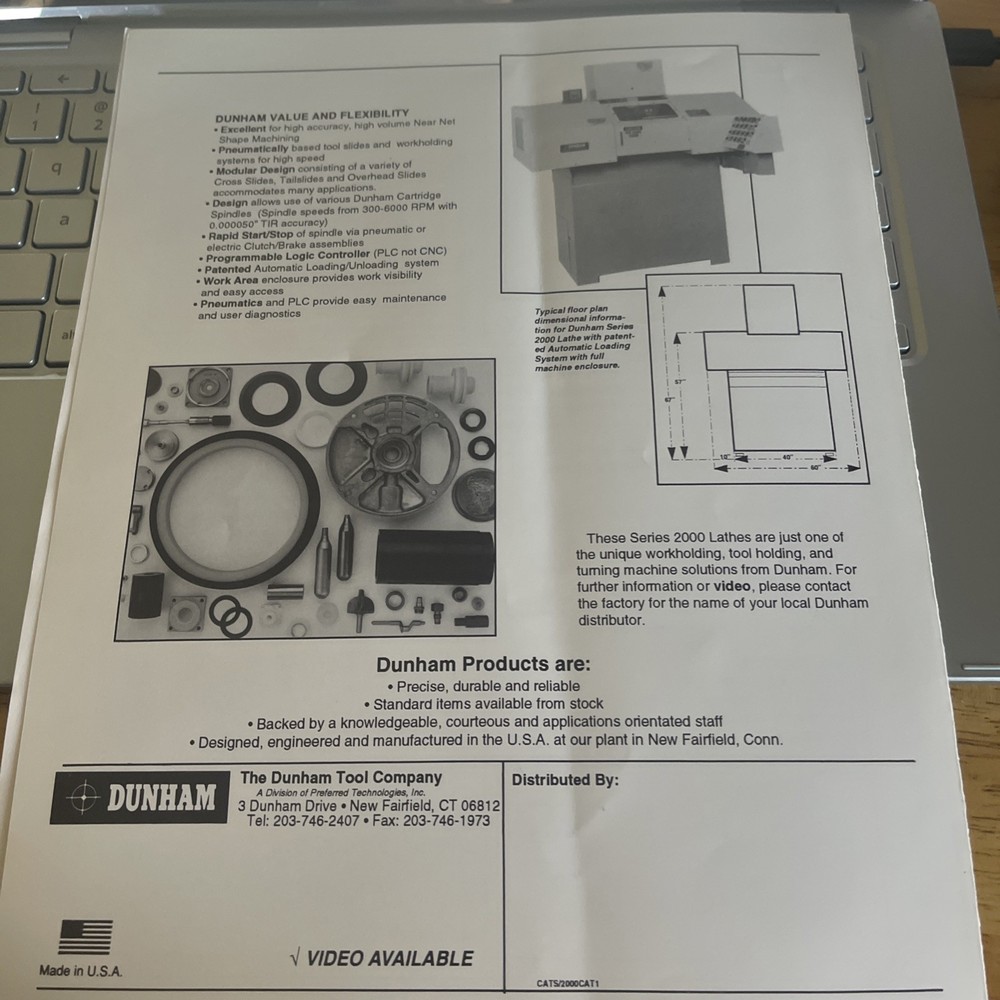 Dunham Series 2000 Lathes Patented Automatic Loading Bulletin