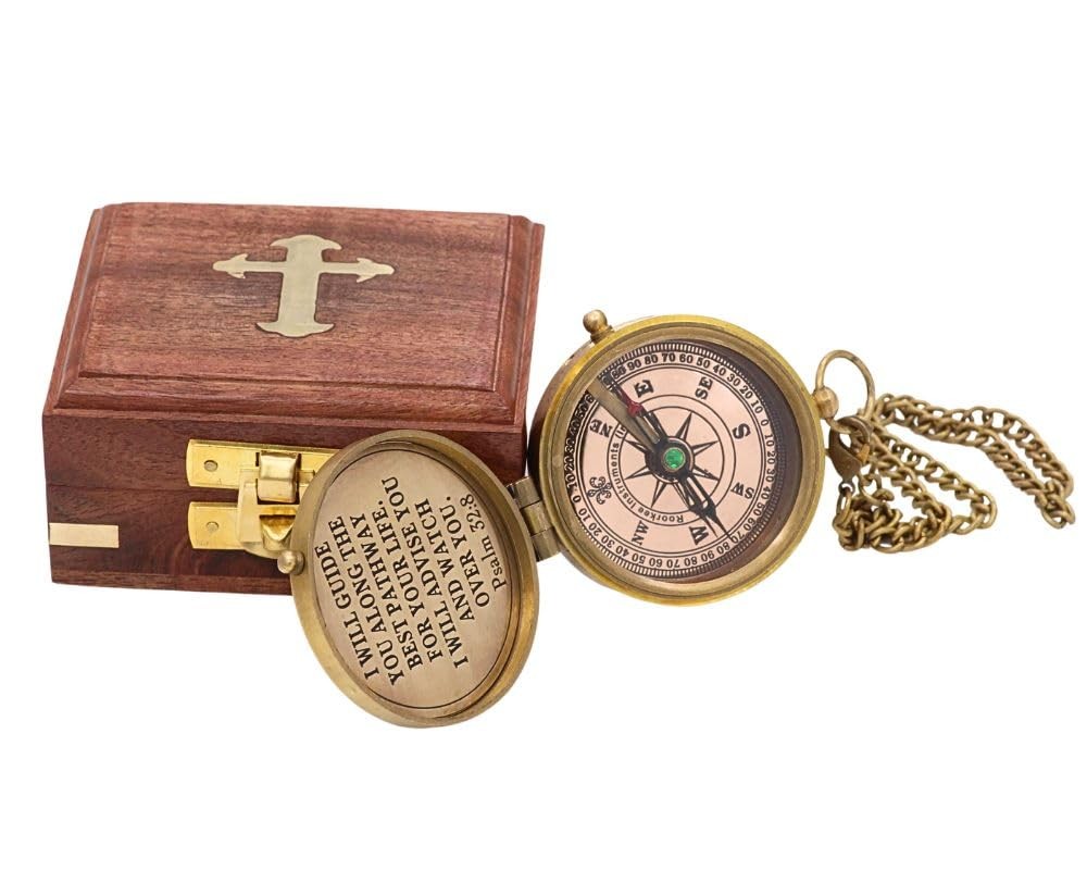 God’s Way Compass, Psalm 32:8, Solid Brass Directional Engraved Compass, Bapt...