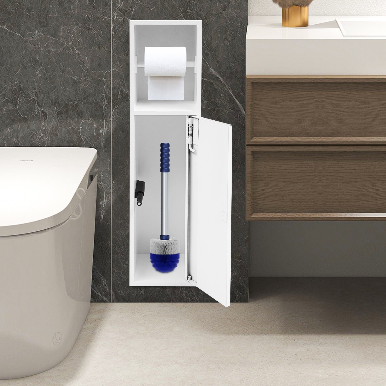 2-Tier Recessed Shower Niche Toilet Shelf Wall-inserted Bathroom Storage Cabinet