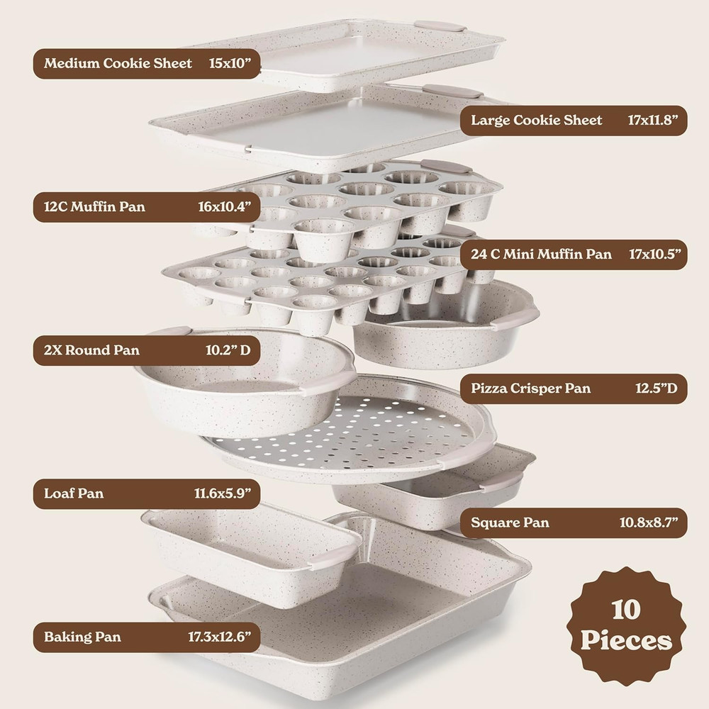 Nonstick Stackable Bakeware Set - Heavy Duty, Durable, Easy Release Baking Set,