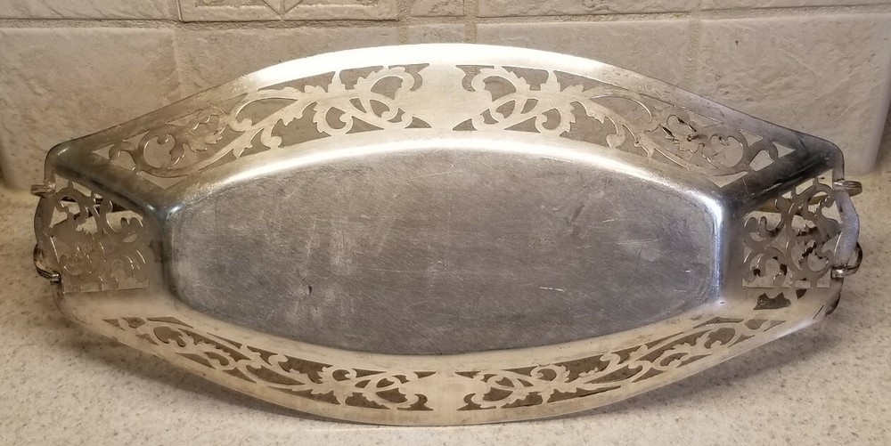 SIGNED PAIRPOINT SILVER PLATE LOW HANDLED TRAY 14" SHEFFIELD SILVER