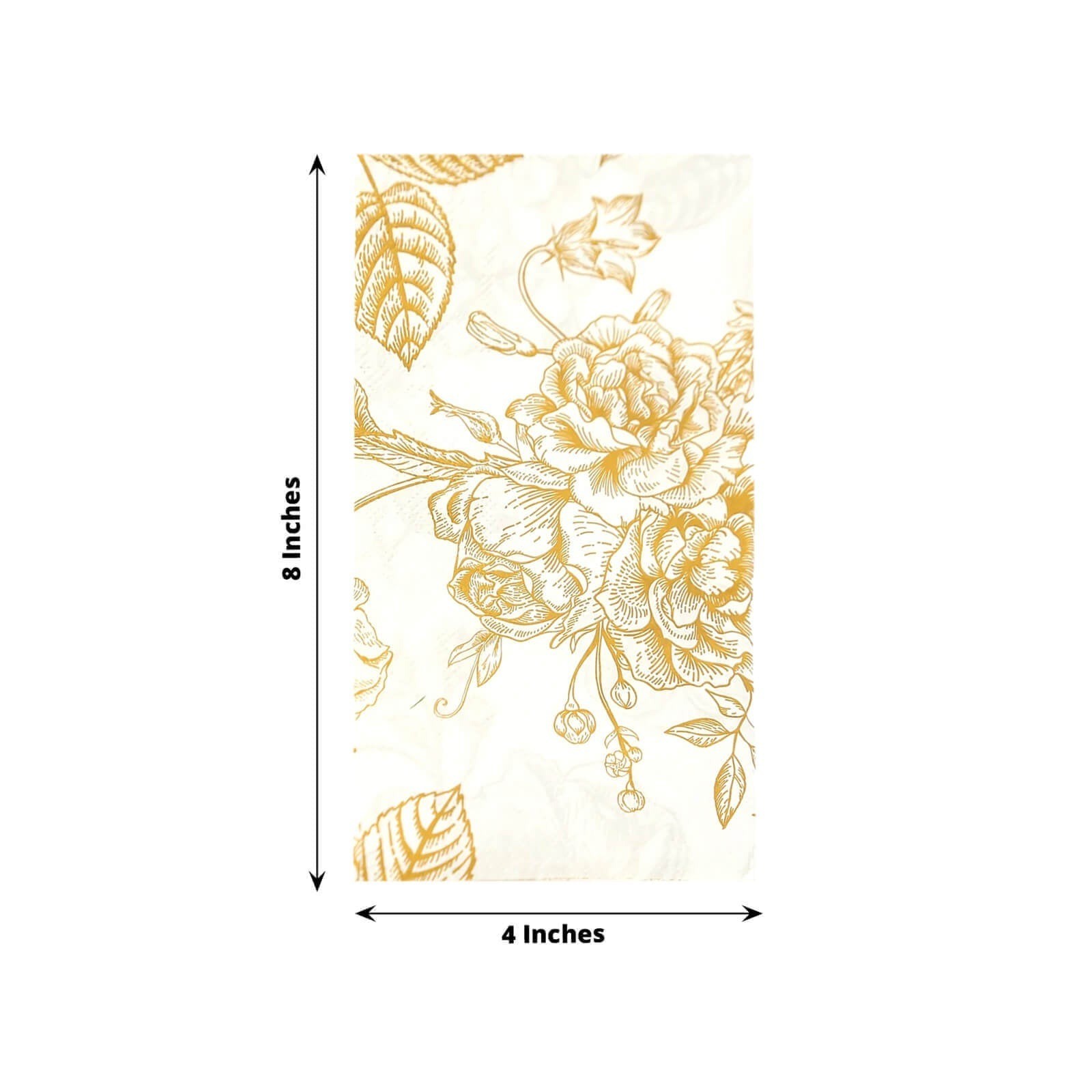 50 White with Gold Paper 2-Ply Dinner Napkins in French Toile Floral Pattern
