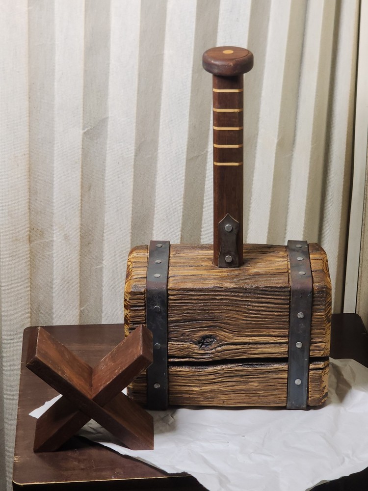 Thor's Hammer, Medieval Viking Solid Oak Head Walnut Handle With Display Stand