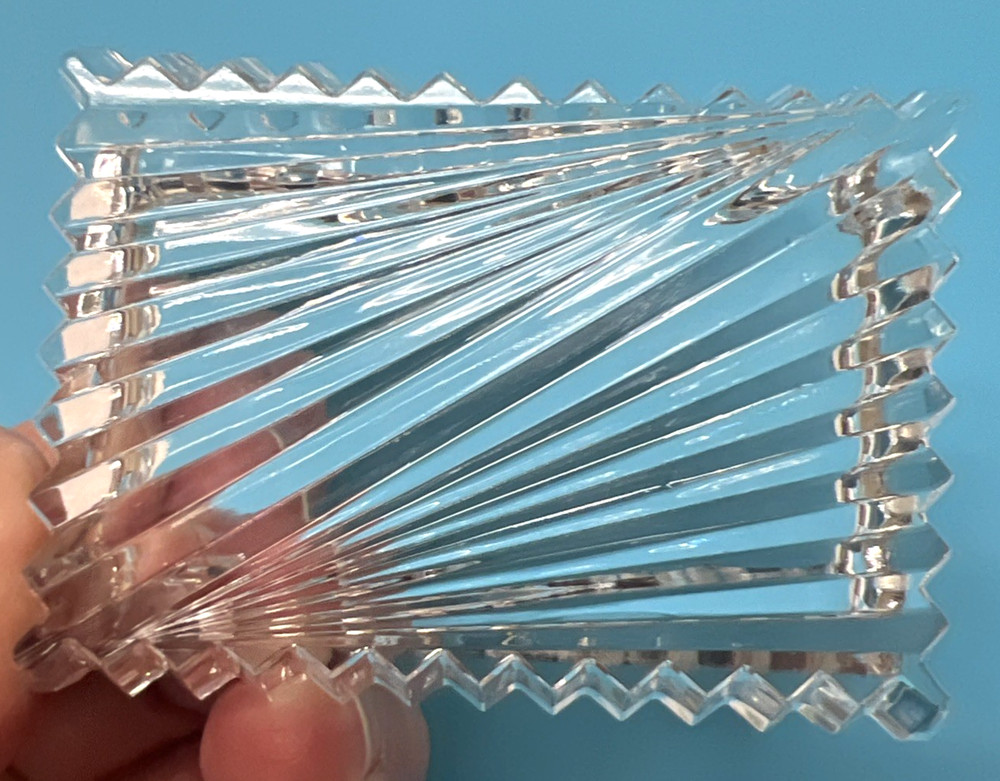 Vintage Very Deco Sharp Cut Rectangle Sharp Pointed Open Glass Salt Dip 2.5