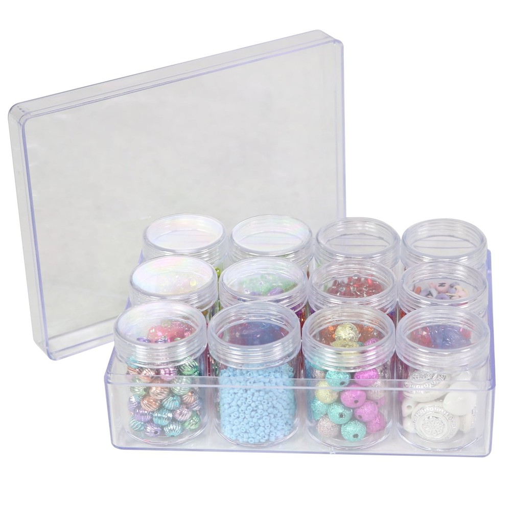 12-Unit Plastic Beading Craft & Hobby Storage Box Clear Single)