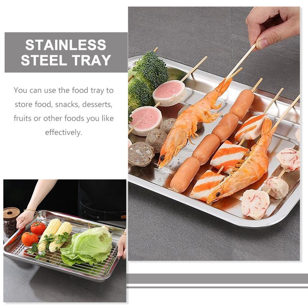 3pcs Heavy Duty Oven Pan Stainless Steel Rectangular Deep Edged Tray