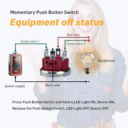 15Amp momentary Push Button Switch，(0.63") 12V-24V Push Button Switch 16mm Red