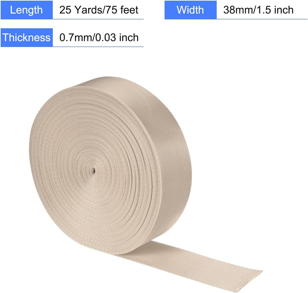 Flat Nylon Webbing Strap 1.5 Inch 25 Yards Champagne for Backpack, Cargo Strap,
