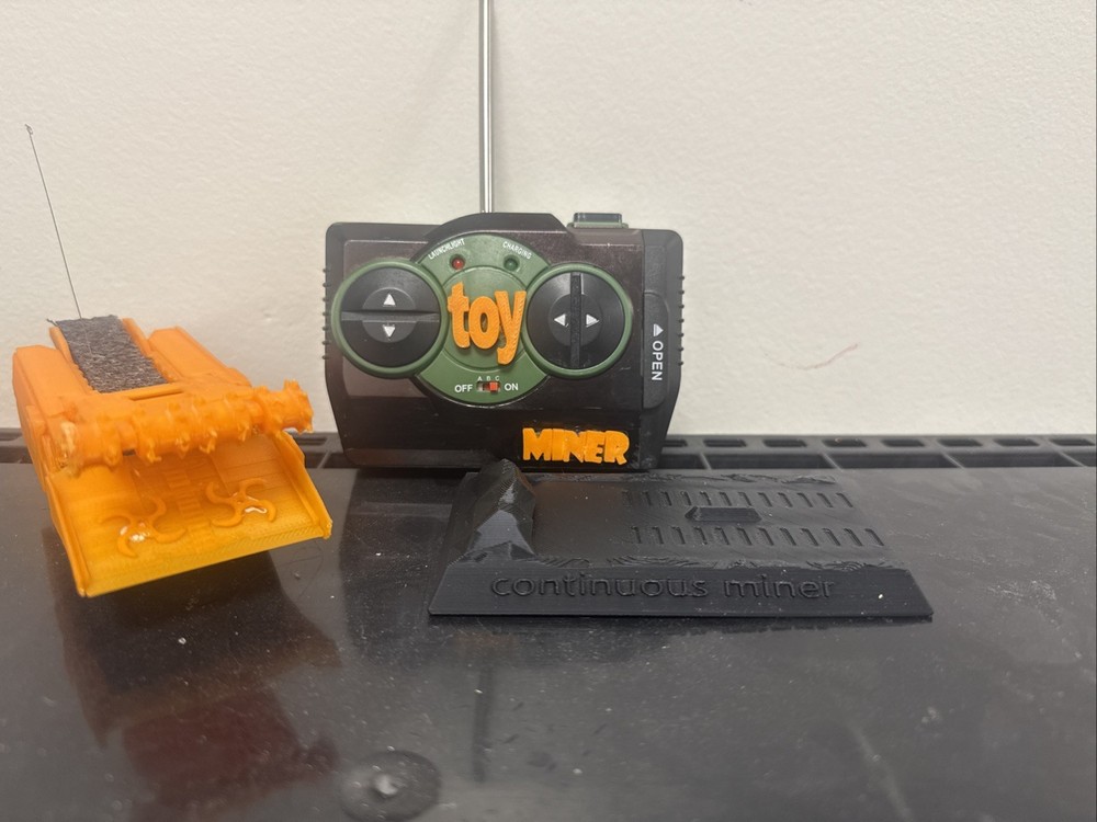 Remote Control Continuous Miner Toy 3D Print Orange With Base Plate Coal Mining￼