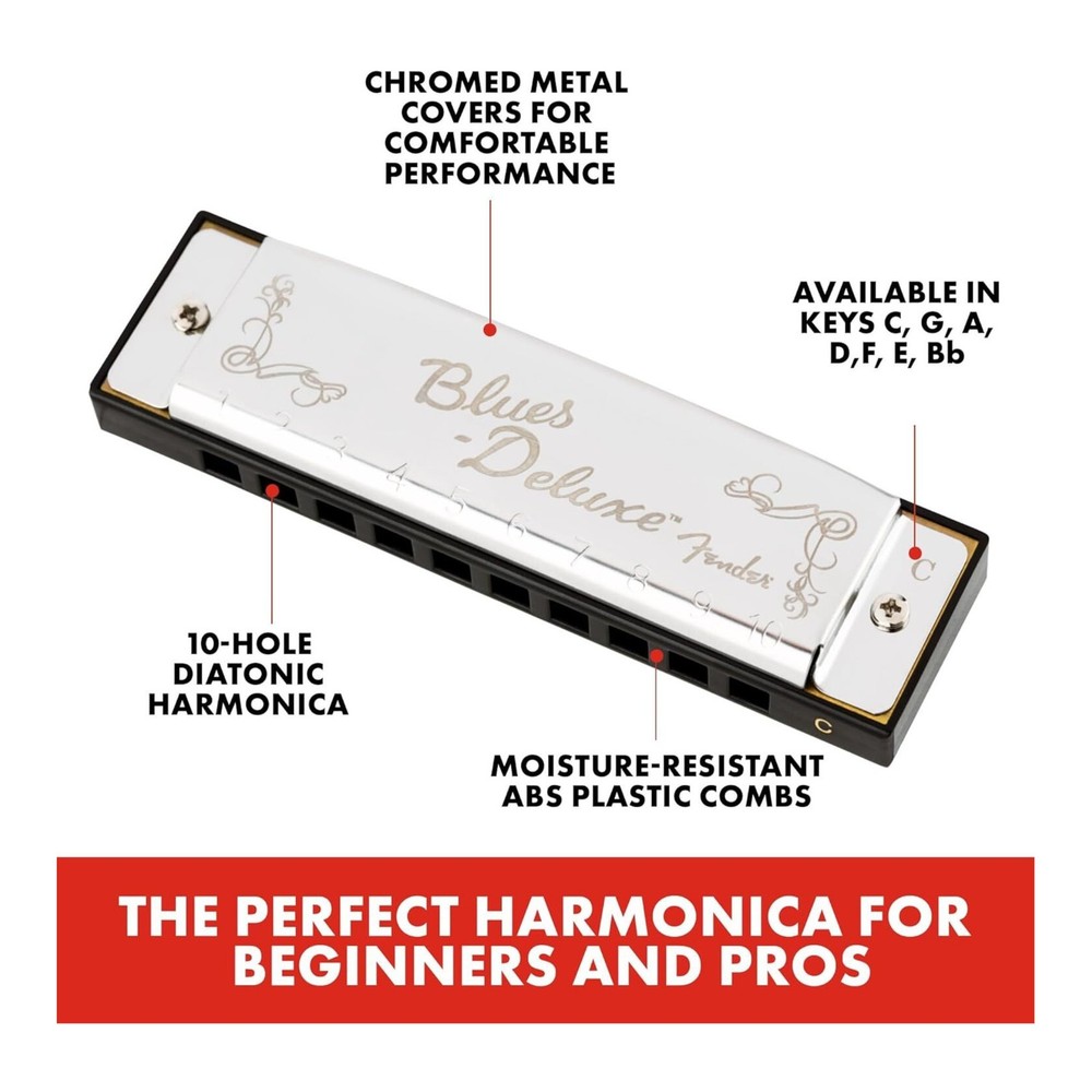 Fender Blues Deluxe Harmonica 7 Pack with Case (Keys C, G, A, D, F, E, B Flat)