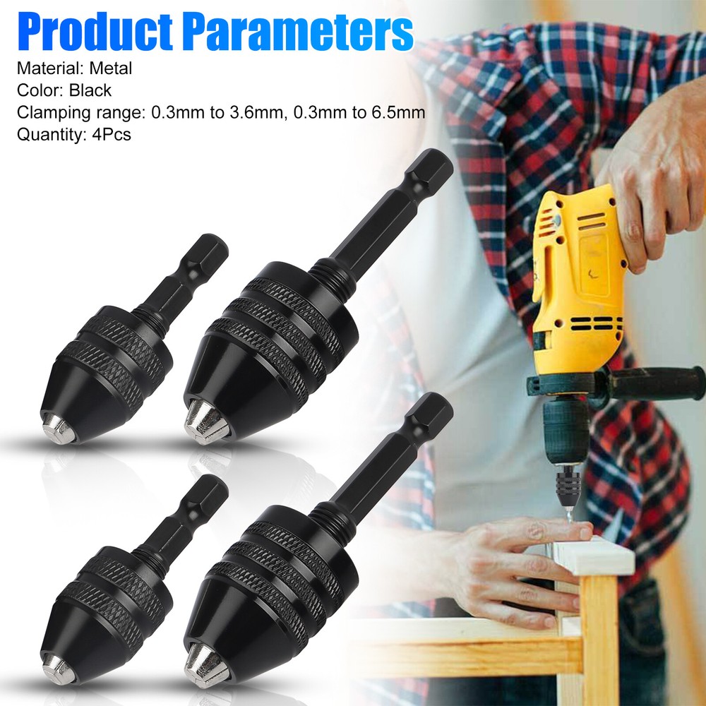4x Keyless Chuck Conversion 1/4" Hex Shank Adapter Drill Bit Quick Change Driver