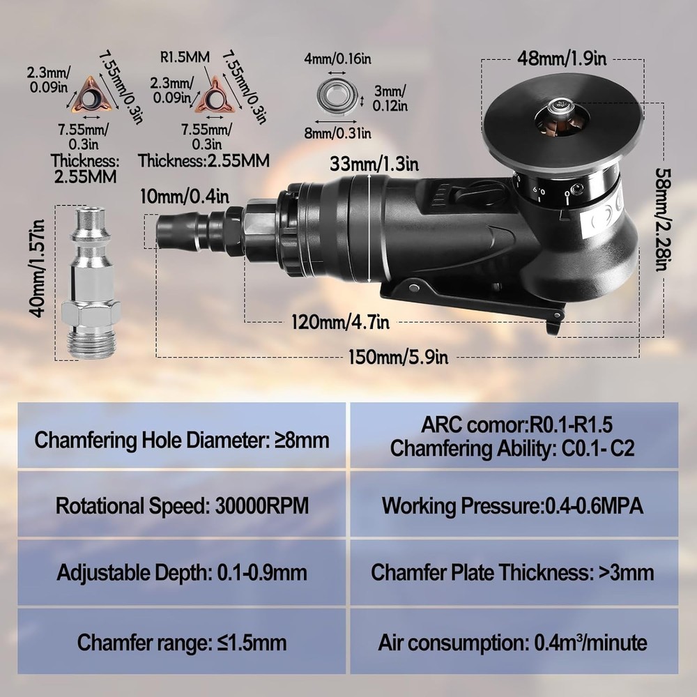 Tool Handheld, Mini Air-Powered Chamfering Machine Trimming, 45° Arc Corner w...
