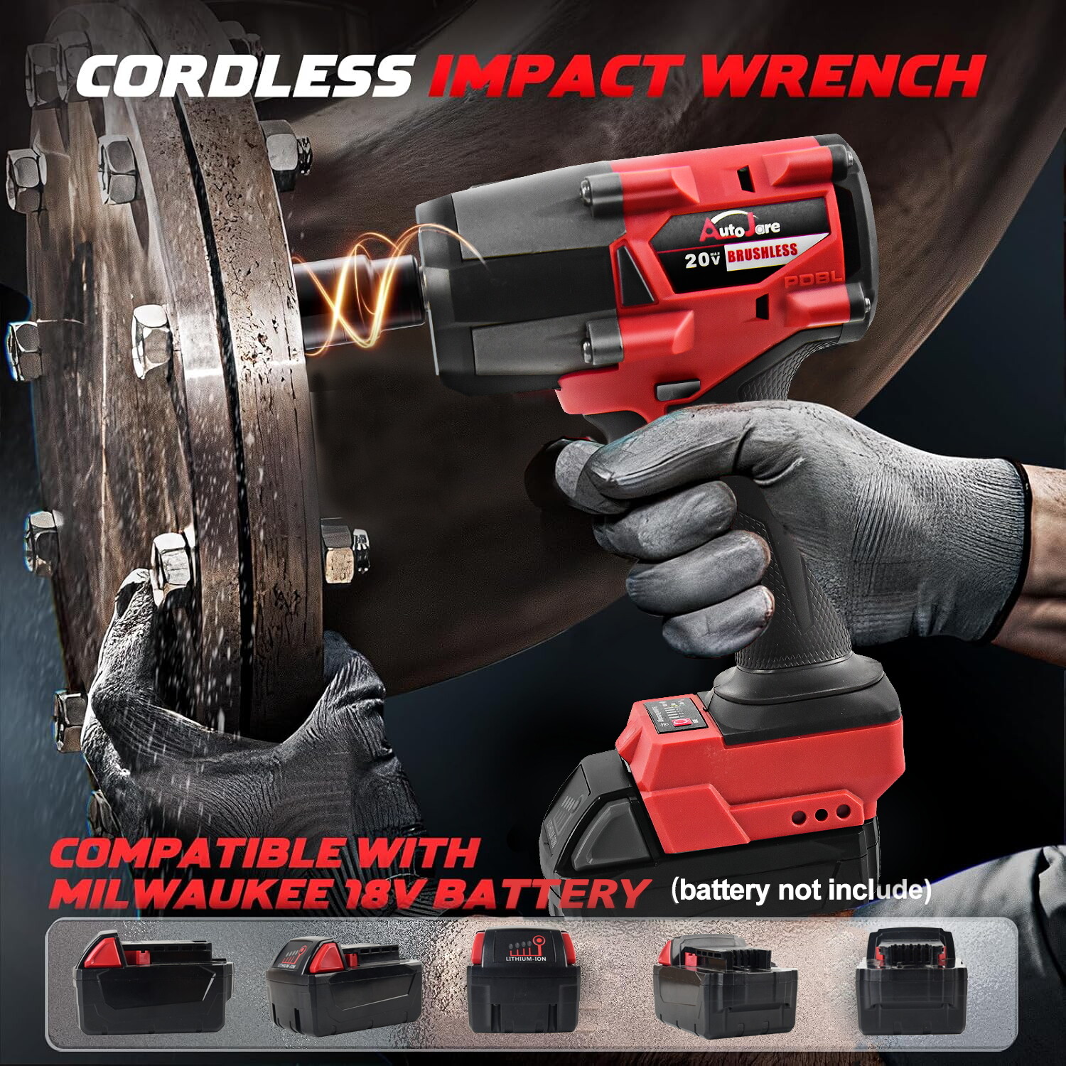 Cordless Impact Wrench for Milwaukee M18 Battery 1/2" High Torque 1500N.m