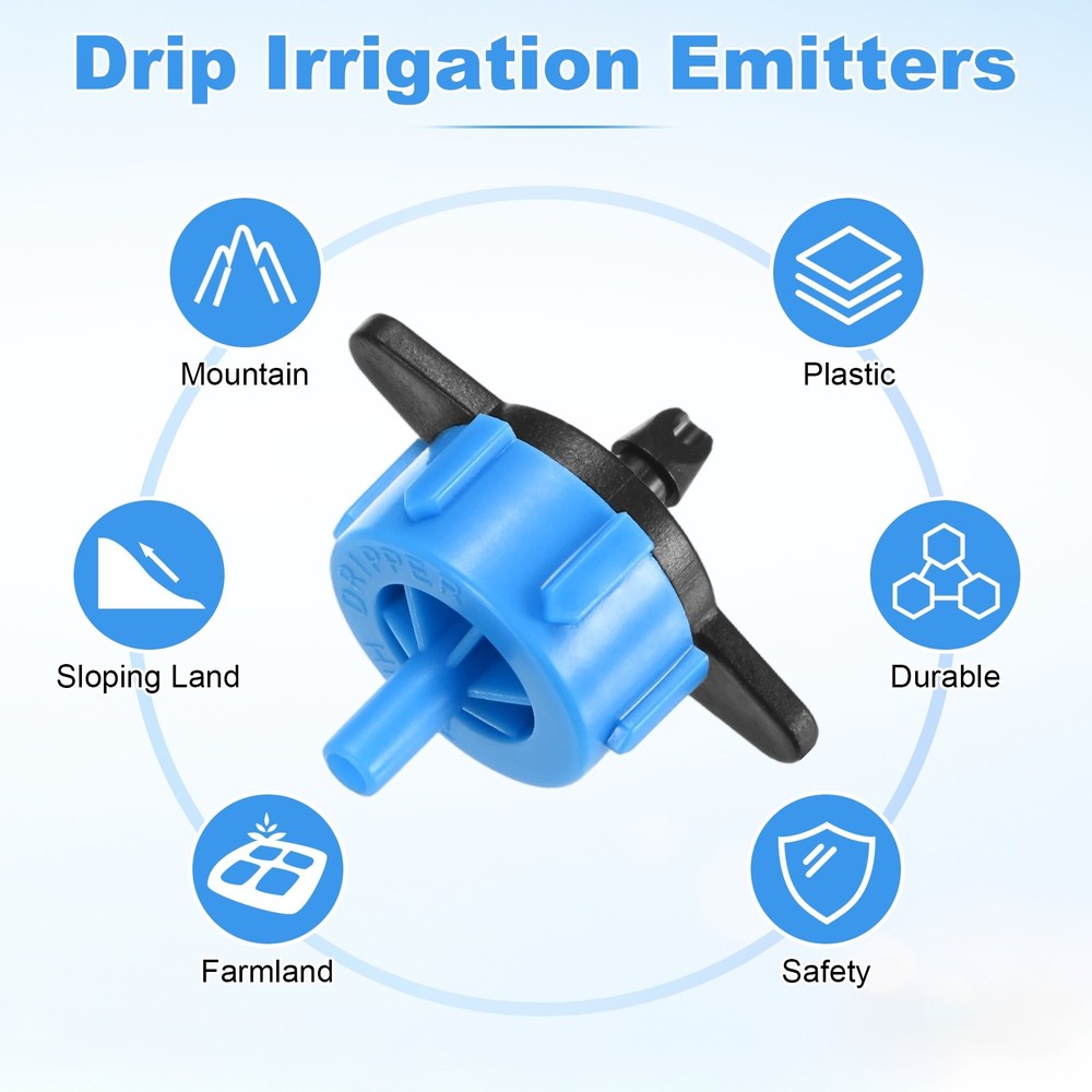 50-Pack Drip Irrigation Emitters, 2 GPH Plastic Irrigation Drippers [Blue]