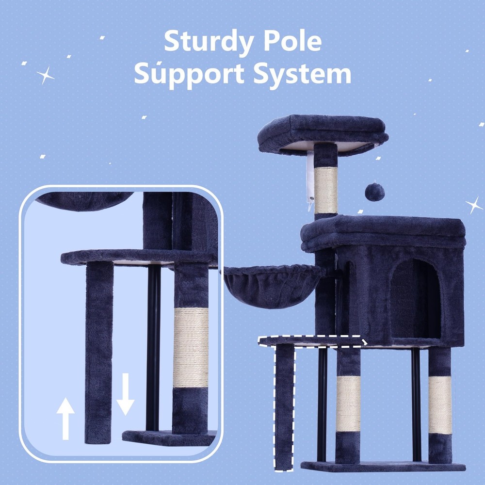 Cat Tree Tower, Scratching Posts with Cozy Condo, Padded Bed, Hammock, Plush ...