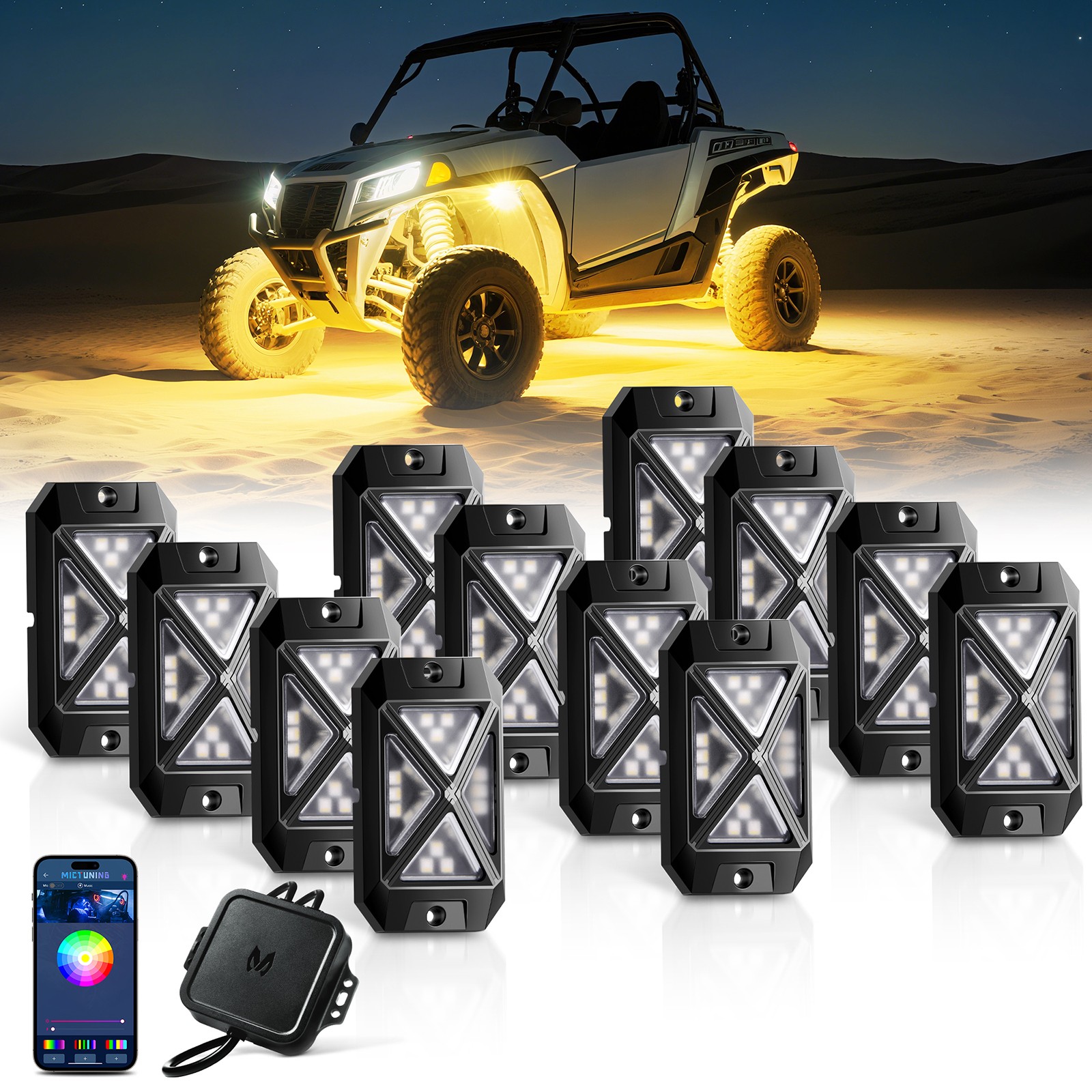 MICTUNING C4 RGBW LED Rock Lights - 12 Pods Full Anglw Underglow Underbody Lamp