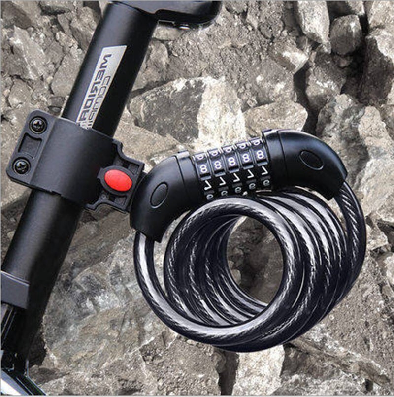 1 PC Black Bicycle Lock Cable Chain Lock 5 Digit Combination Password 40" Long