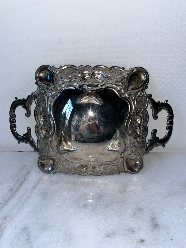 godinger silver art co footed square with handles bowl dish vintage….