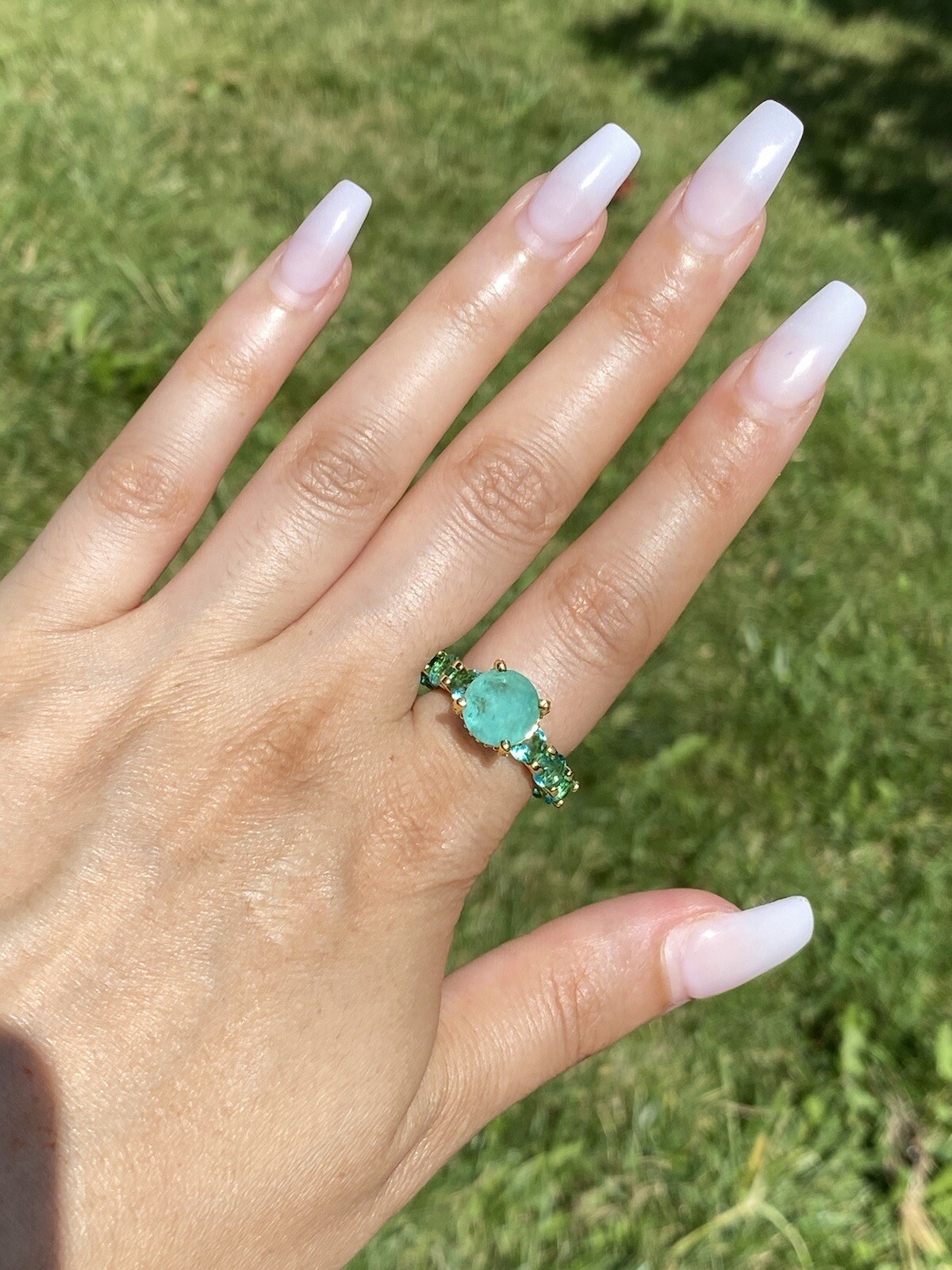 100% GENUINE COLOMBIAN EMERALD MULTI GEMSTONE RING, ETERNITY BAND, LADY AMERICA’