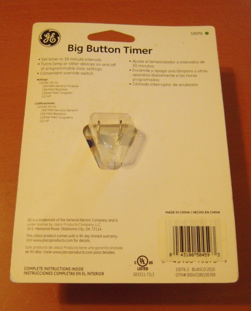 Big Button Timer Plug-in For Indoor Use GE 15076 NEW IN PACKAGE