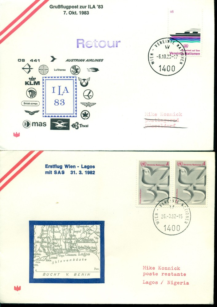 21 UN Vienna Covers - all First Flight or Flight Covers
