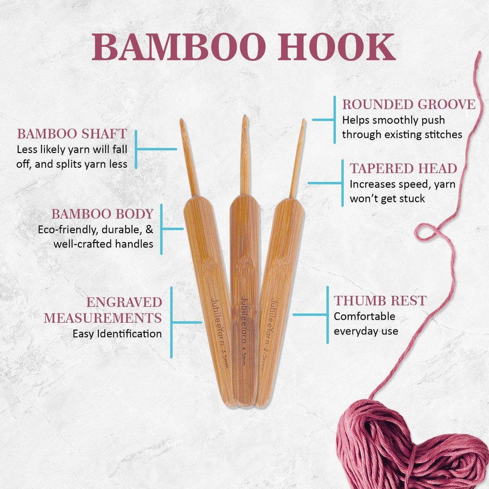 JubileeYarn 8pc Bamboo Crochet Hooks Set
