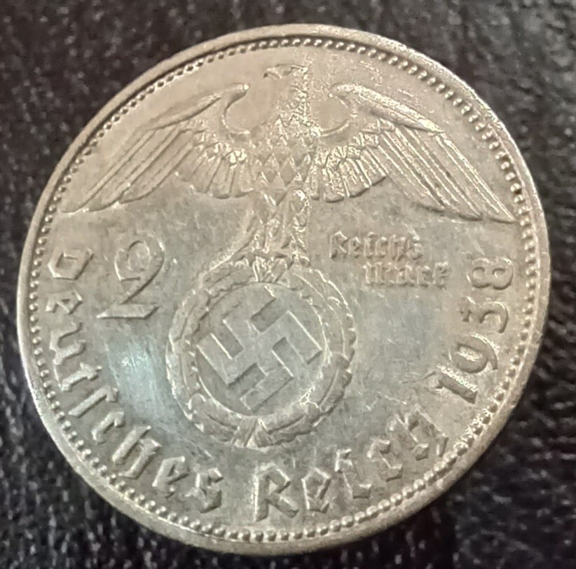 1938 E 2 Mark WWII 3rd Reich Silver Coin