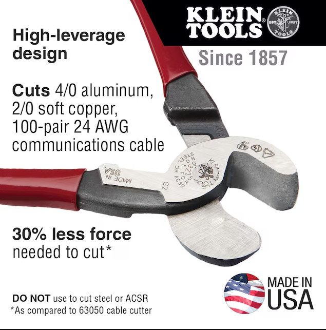 Klein Tools High-Leverage Cable Cutter – Premium Cutting Tool for Cables & Wires