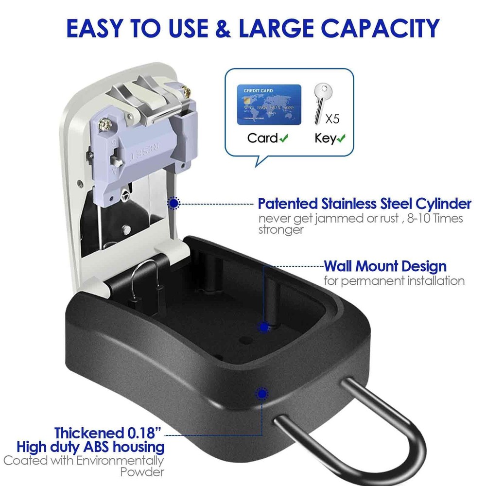 Key Lock Box, Waterproof 4 Digits Combination Lockbox with Removable Shackle,...