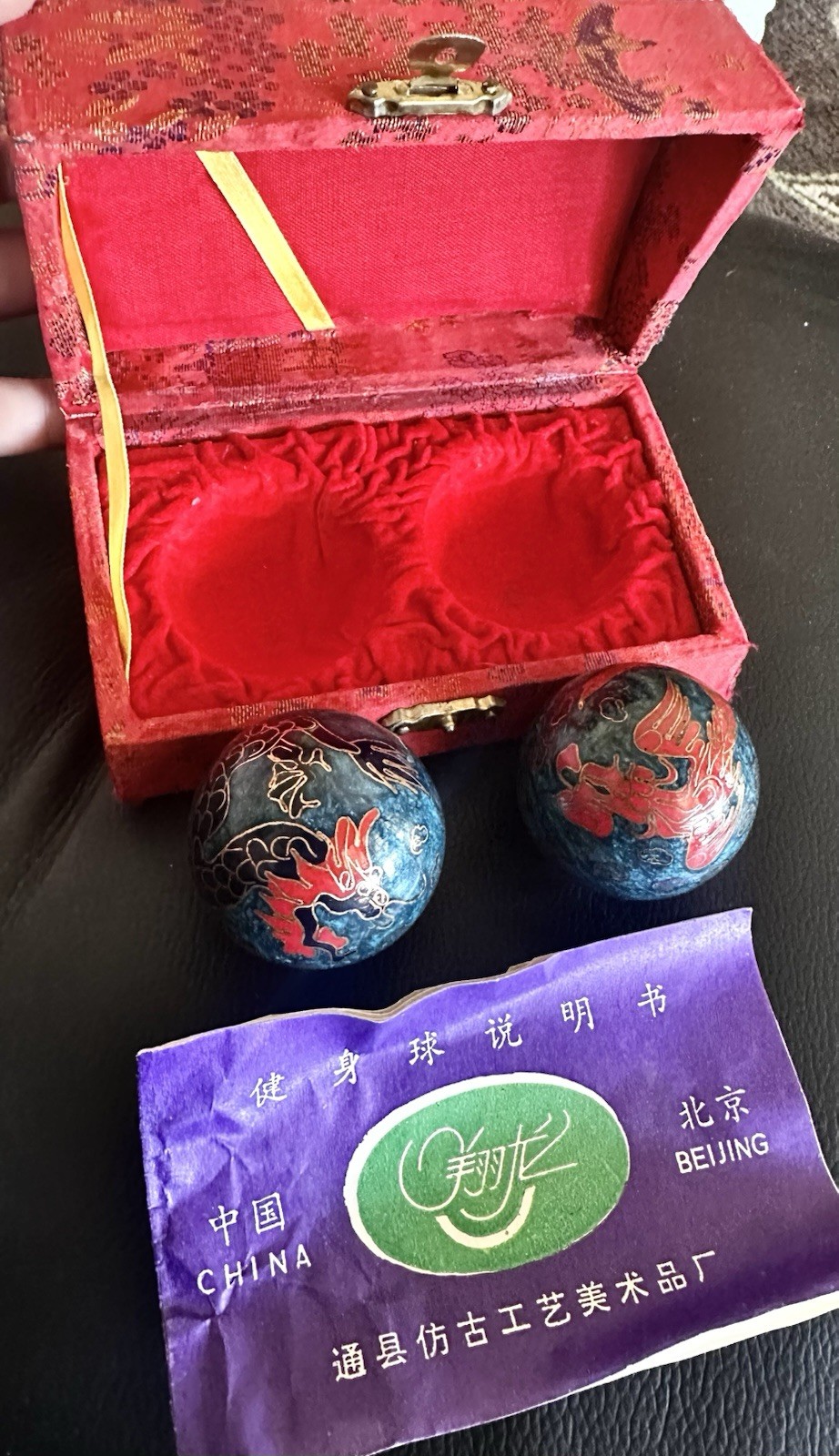 Vintage Chinese Dragon 2" Cloisonne Chime Boading Balls Health