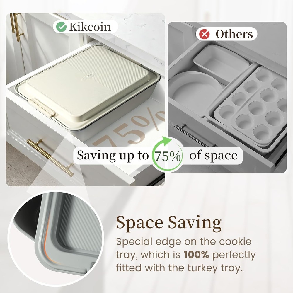 25 PCS Stackable Baking Pans Set Non-stick Bakeware Sets W/ Silicone Handles