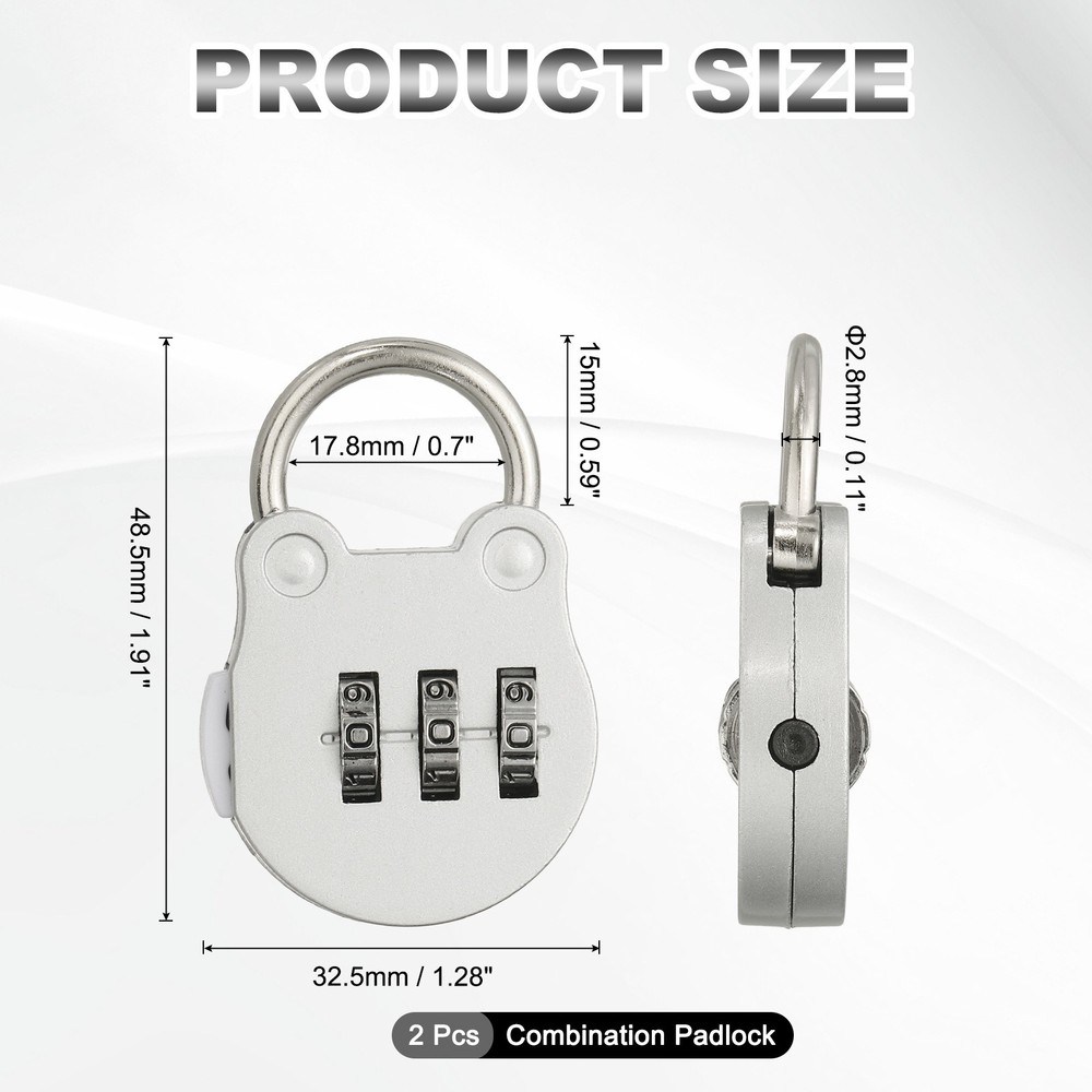 Combination Padlock (Small, Silver)(2 Pcs),Cat Shackle Code Locks